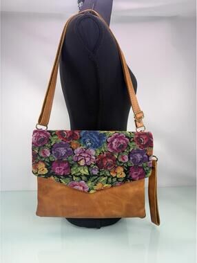 Trades of Hope Floral Needlepoint Leather Crossbody Bag Boho Artisan